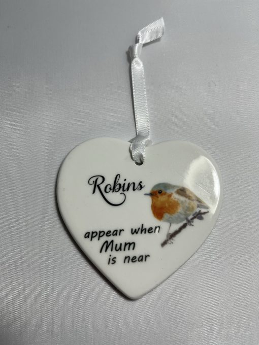 Robins appear when Mum Ceramic Heart Shaped Ornament - Image 3