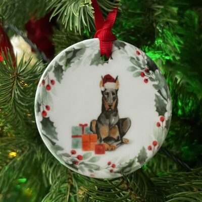 Doberman Ceramic Christmas Bauble