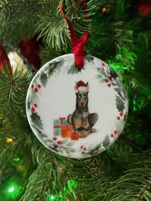 Doberman Ceramic Christmas Bauble