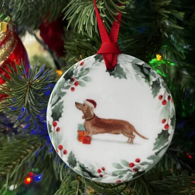 Red Dachshund Ceramic Bauble