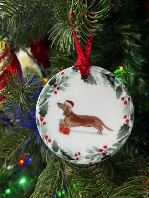 Red Dachshund Ceramic Bauble