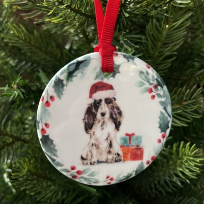 Liver & white Cocker Spaniel hanging decoration